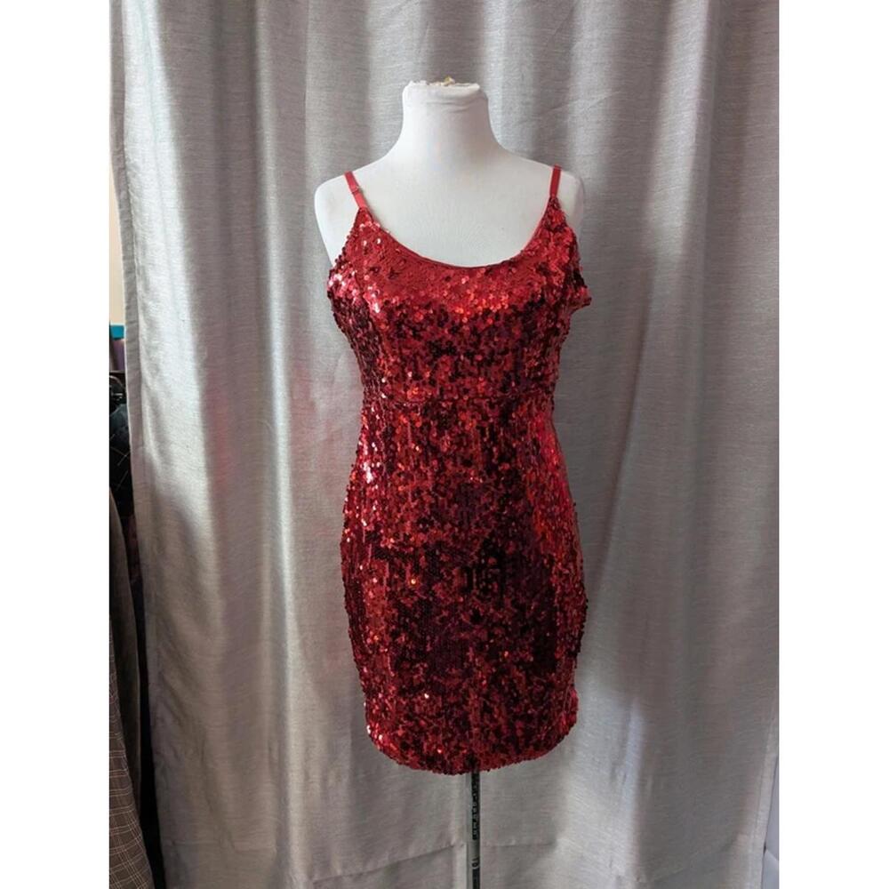 Red Sequin Mini Dress Open Back Mini Dress Revamped L